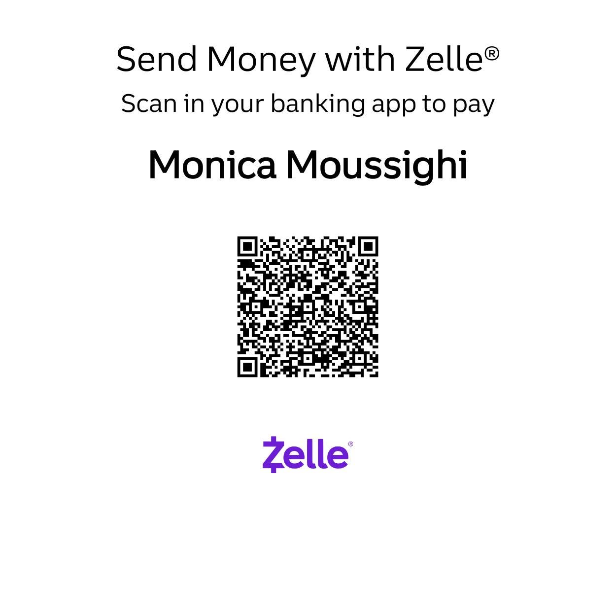 Zelle QR code for Monica Moussighi